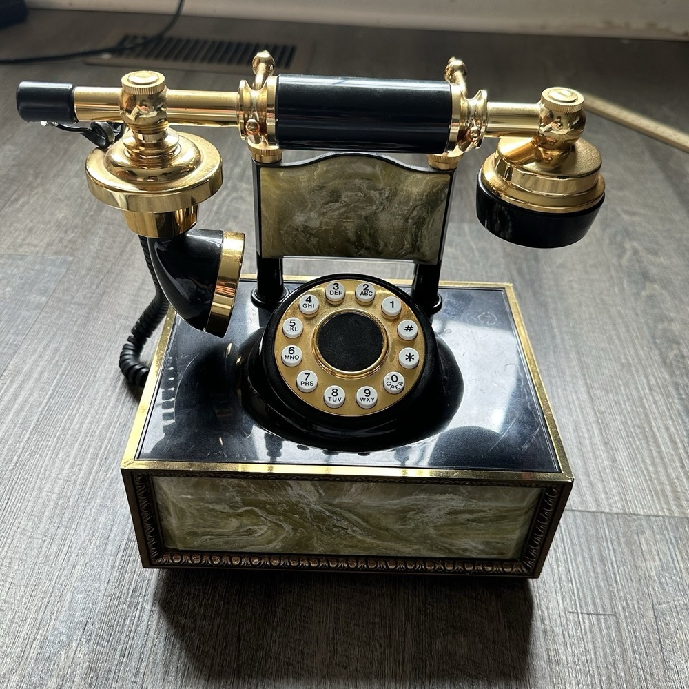 Vtg Marble Onyx Alabaster Rotary Telephone Dial Phone‎ w/ Double Bells Untested